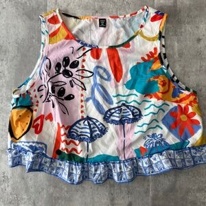 SHEIN Curve White Floral Print Cropped Sleeveless Top Women Size 2XL